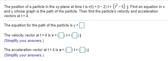 Solved The position of a particle in the xy-plane at time t | Chegg.com