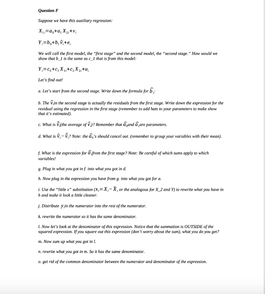 Question F Suppose We Have This Auxiliary Regression Chegg Com