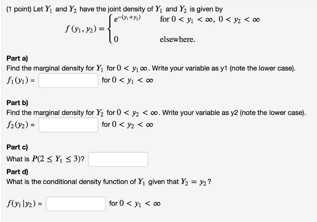 Solved 1 Point Let Y And Y2 Have The Joint Density Of Yi