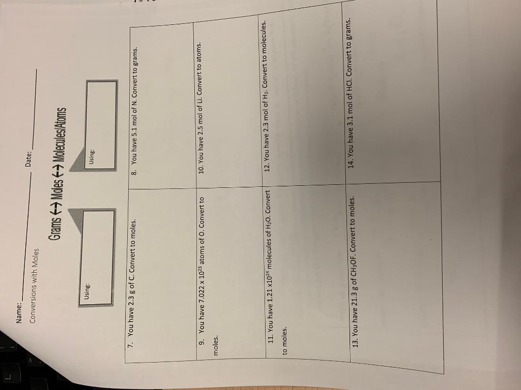 Solved Name Date Conversions With Moles Grams Moles Chegg Com