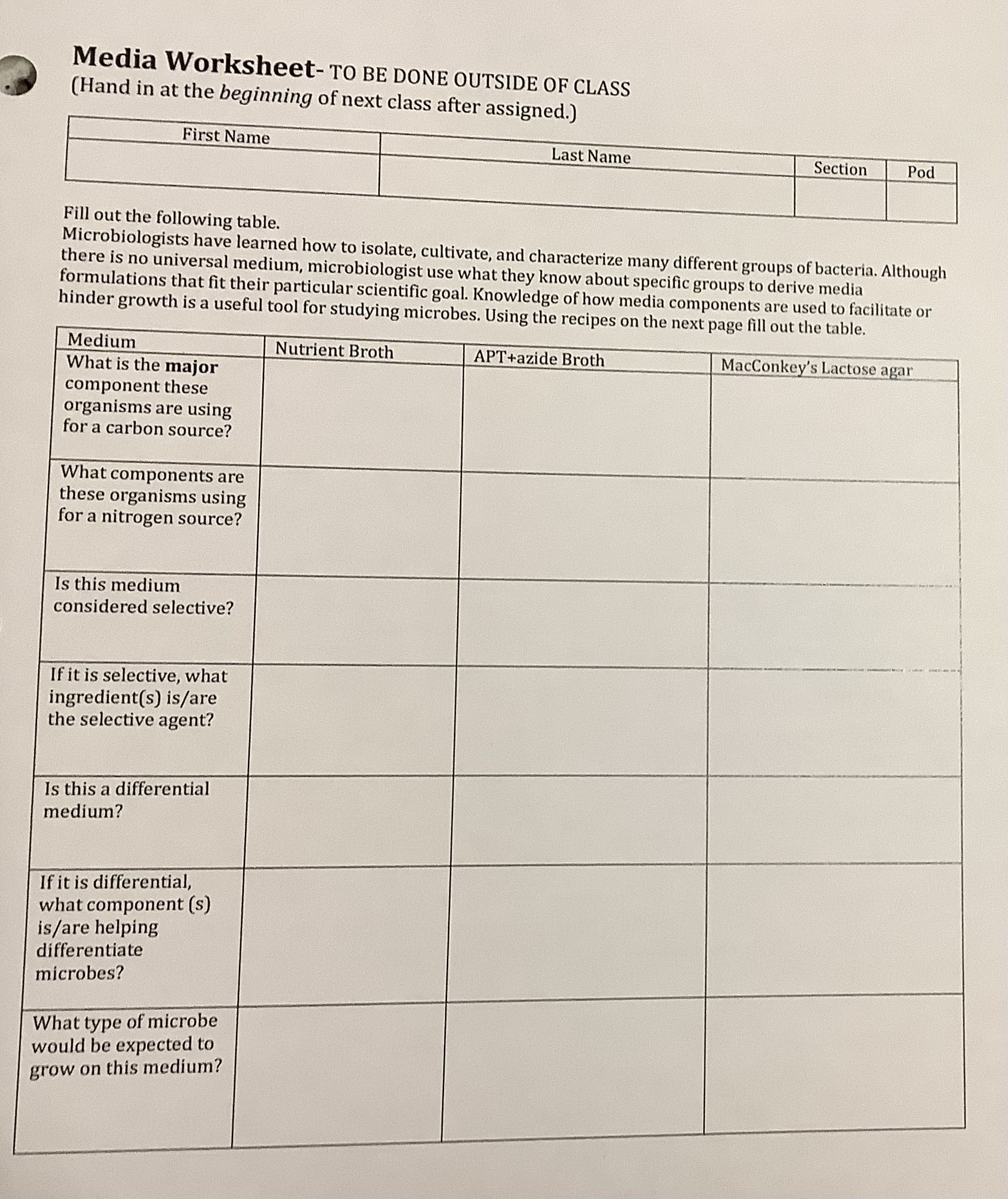 Solved Media Worksheet- TO BE DONE OUTSIDE OF CLASS (Hand in | Chegg.com