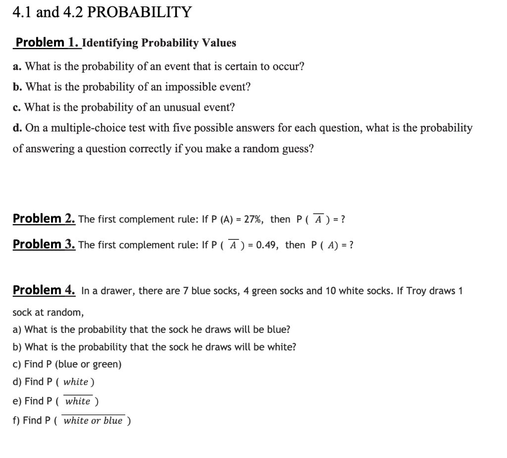 Solved 4.1 And 4.2 PROBABILITY Problem 1. Identifying | Chegg.com