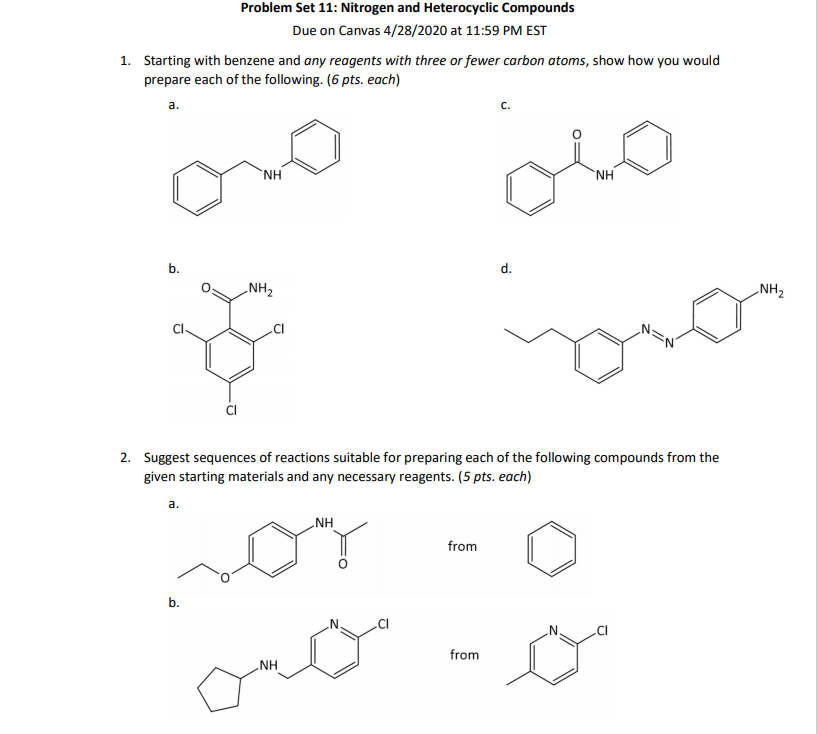 Solved Problem Set 11: Nitrogen and Heterocyclic Compounds | Chegg.com