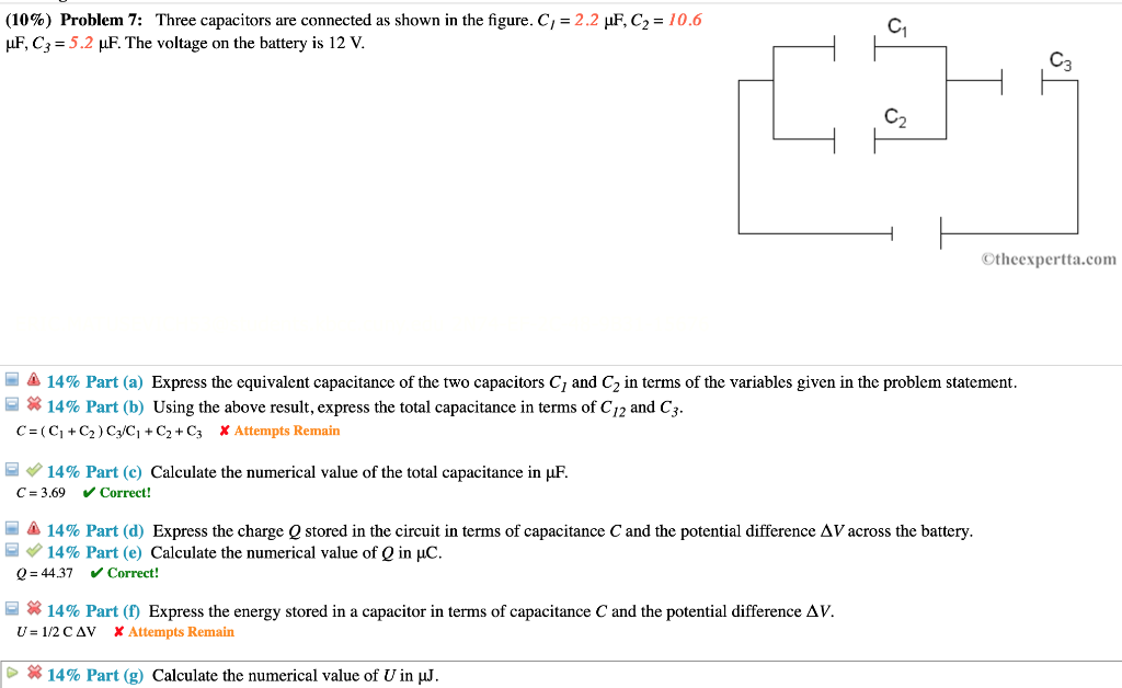 Solved (10%) Problem 7: Three Capacitors Are Connected As | Chegg.com