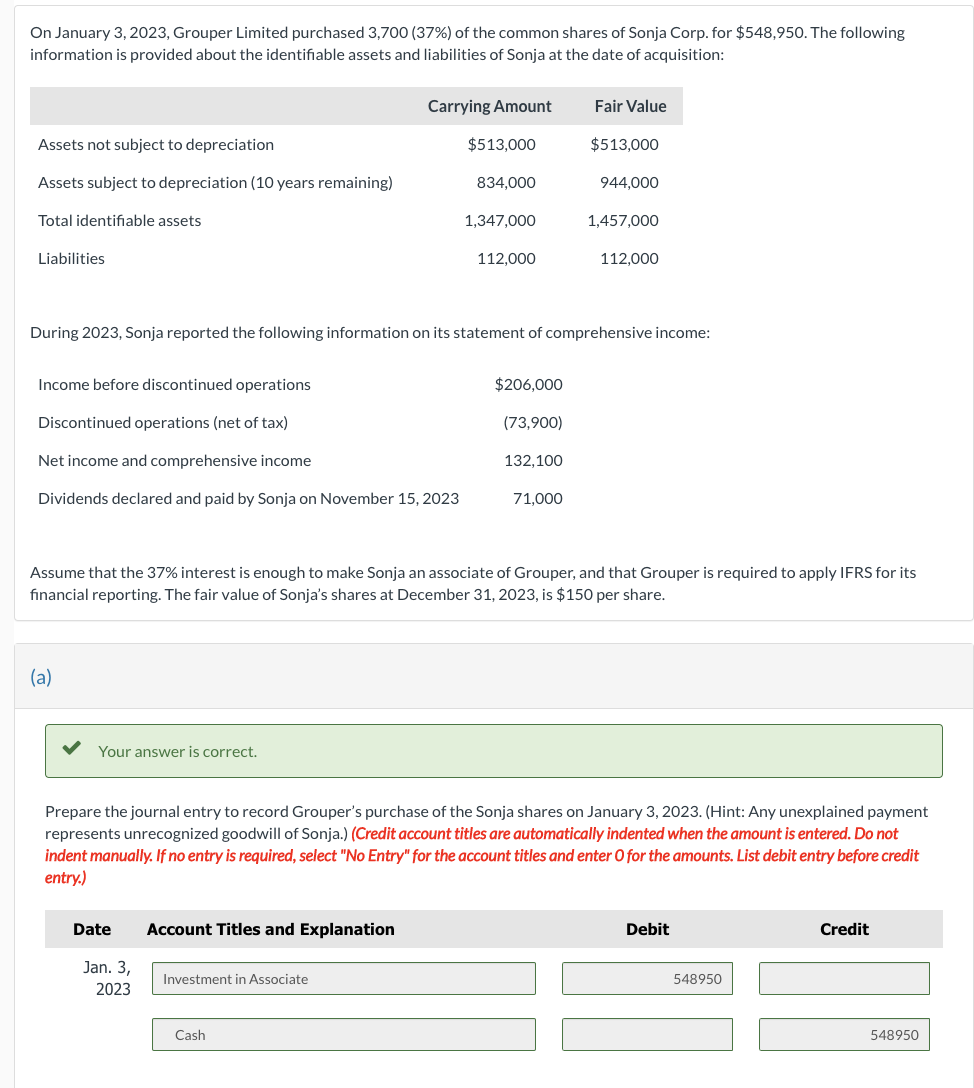 Solved On January 3, 2023, Grouper Limited purchased 3,700 | Chegg.com