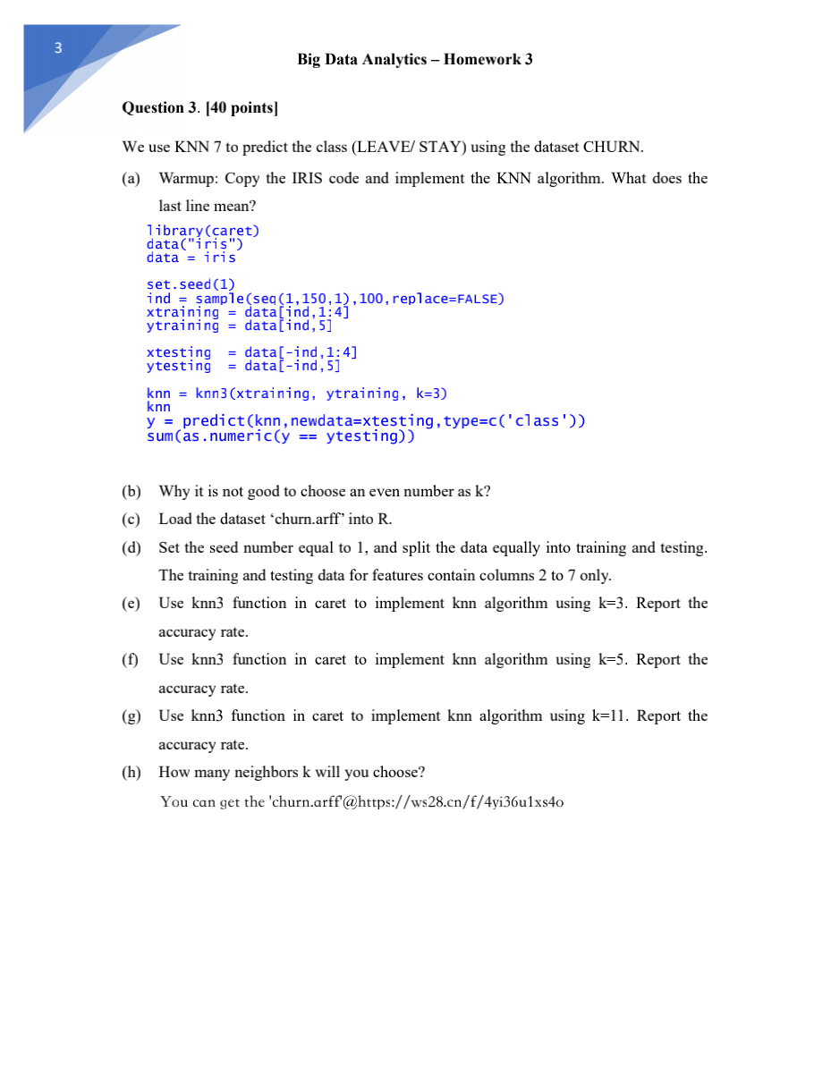 3 Big Data Analytics - Homework 3 Question 3. [40 | Chegg.com