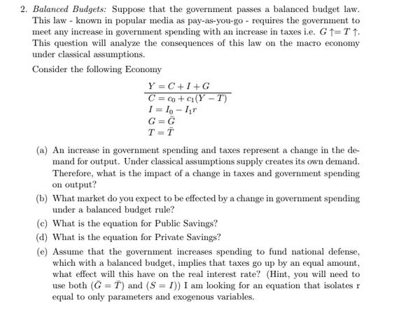 Solved 2. Balanced Budgets: Suppose That The Government | Chegg.com