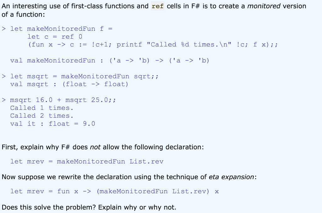 An interesting use of first-class functions and ref | Chegg.com