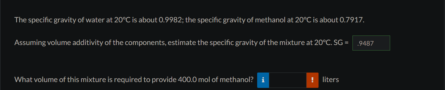 Solved The specific gravity of water at 20∘C is about | Chegg.com