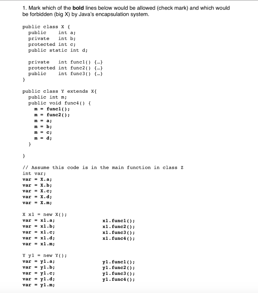 Solved IN JAVA 1. Mark which of the bold lines below would | Chegg.com