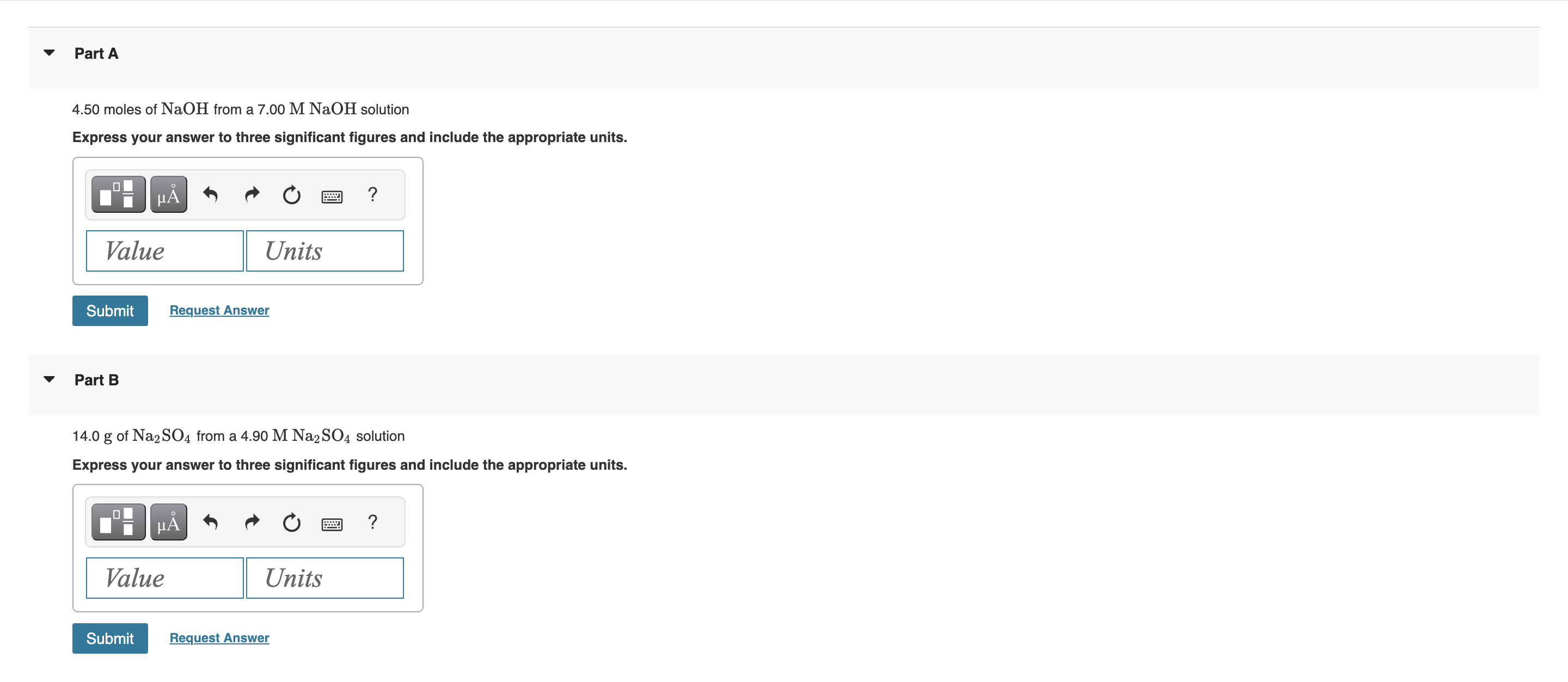 Solved Calculate The Volume, In Liters, For Each Of The | Chegg.com