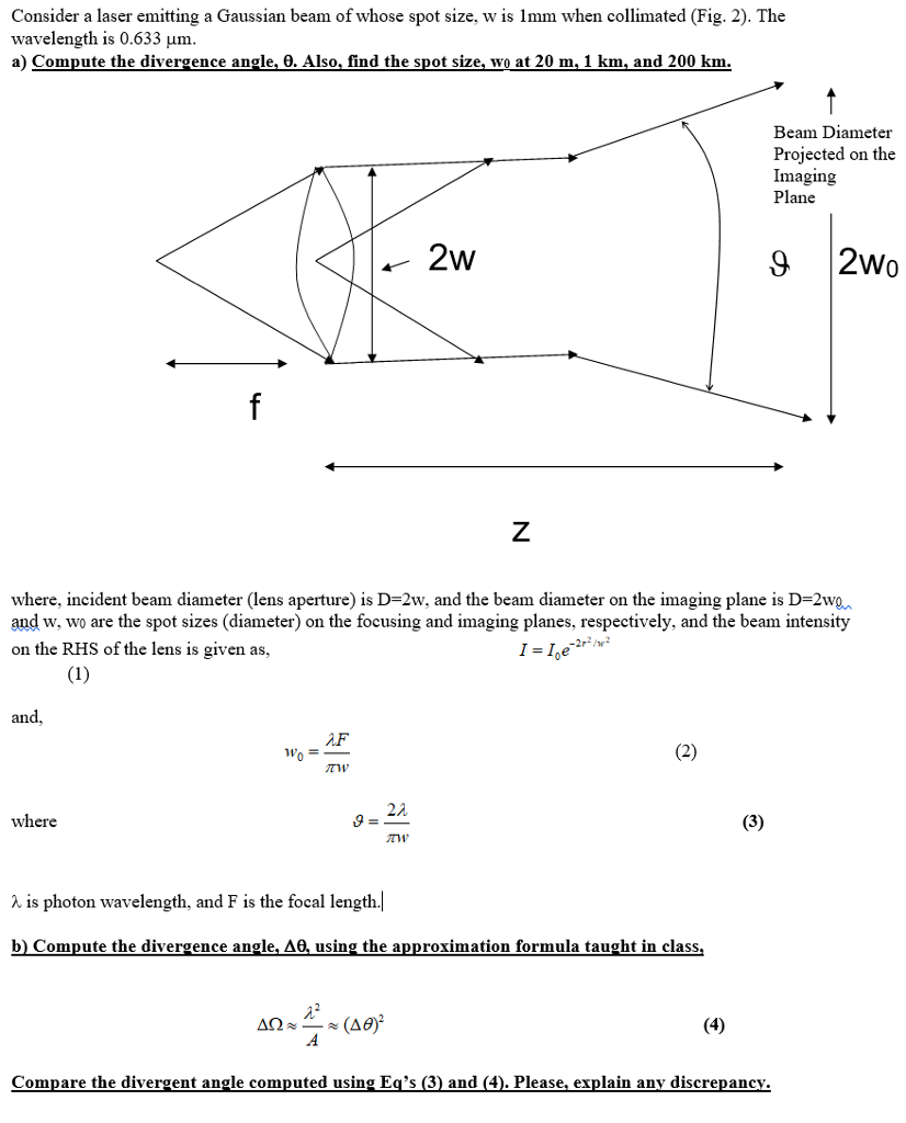 Solved Consider a laser emitting a Gaussian beam of whose