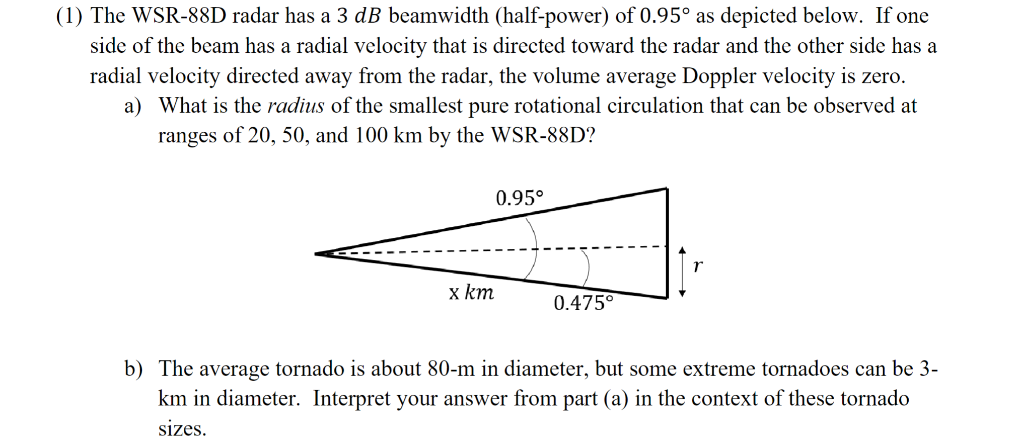 Solved 1) The WSR-88D Radar Has A 3dB Beamwidth (half-power) | Chegg.com