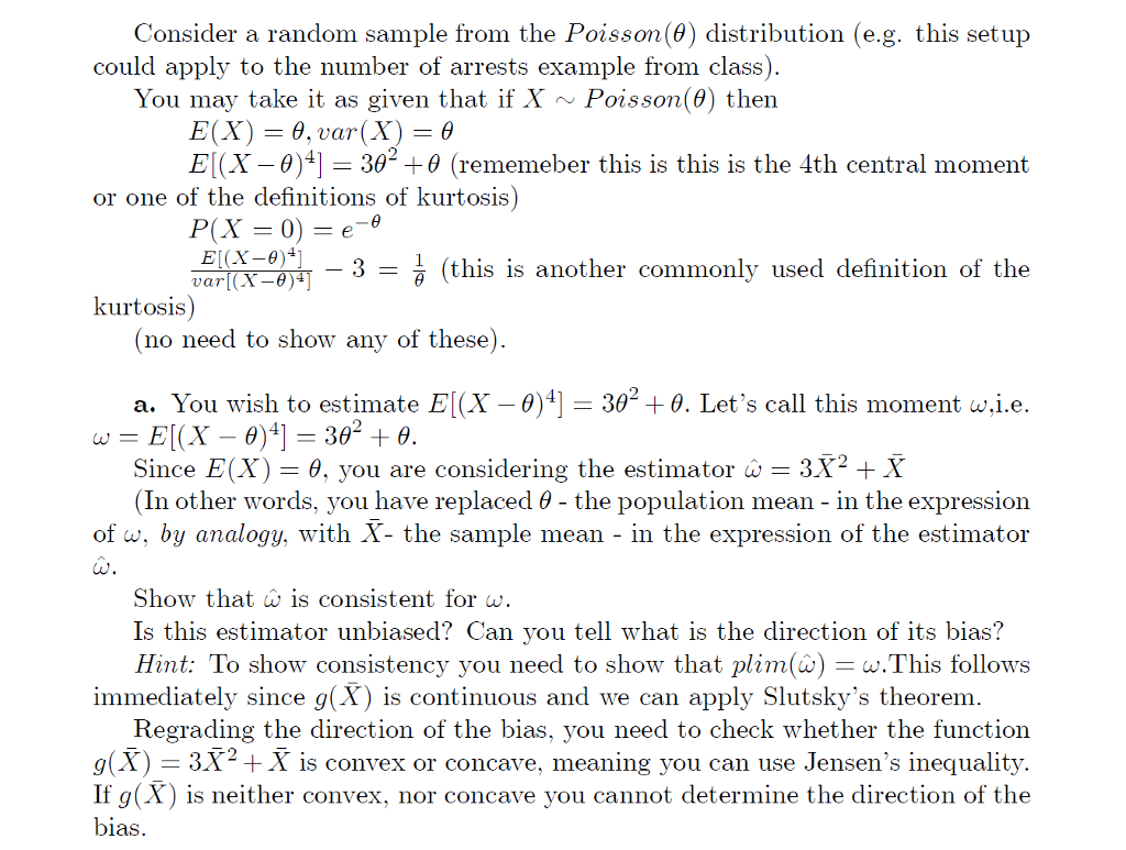 Solved Consider a random sample from the Poisson(0) | Chegg.com