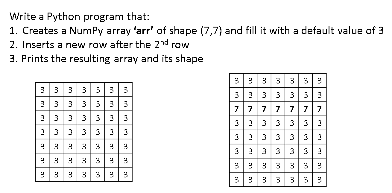 Solved Write a Python program that 1. Creates a NumPy array