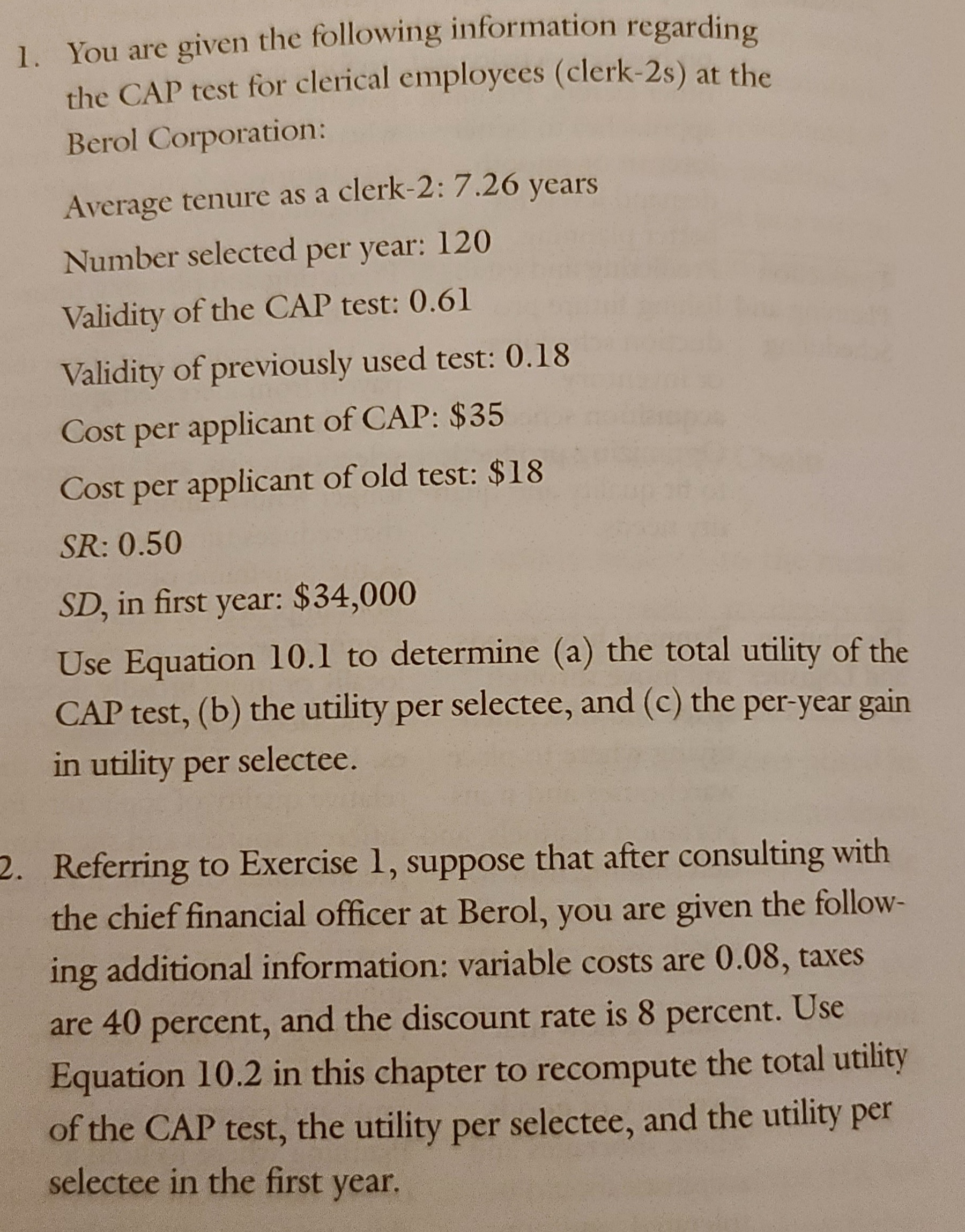 Solved the CAP test for clerical employees (clerk2s) at the