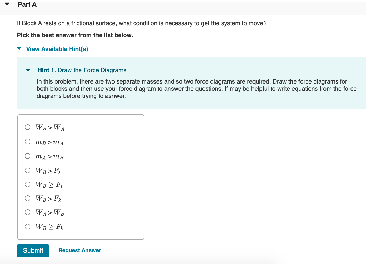 Solved Two blocks are shown in the picture below. If block A | Chegg.com