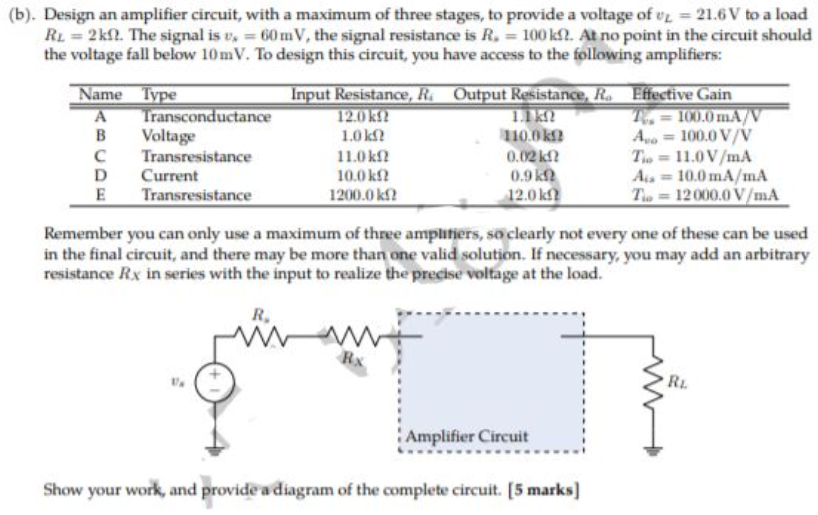 Solved (b). Design an amplifier circuit, with a maximum of | Chegg.com
