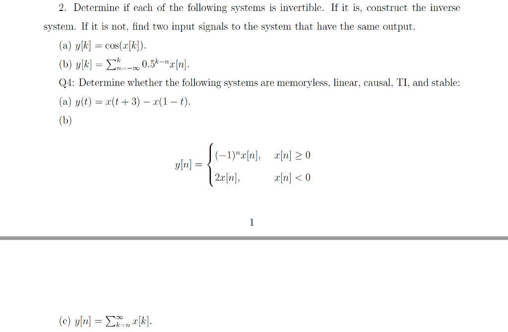 Solved 2. Determine if each of the following systems is | Chegg.com