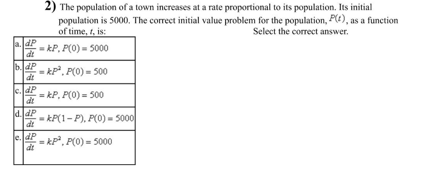 Solved 2) The population of a town increases at a rate | Chegg.com