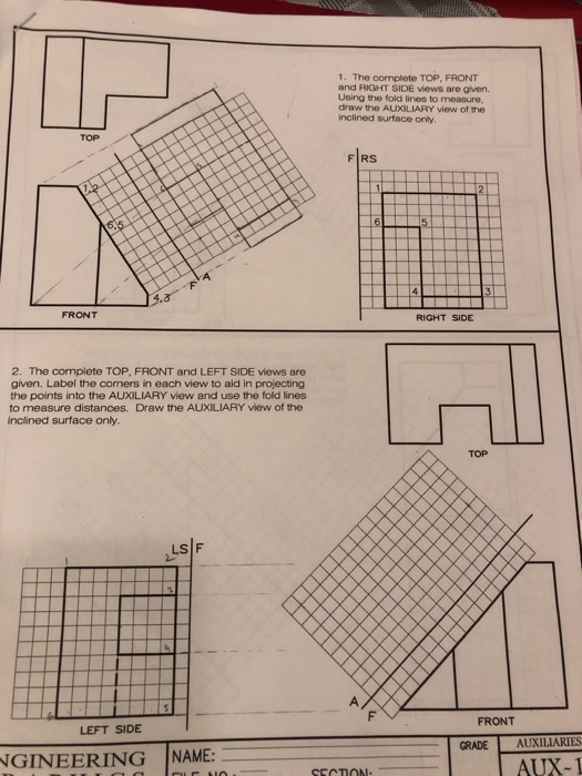 Solved 1、The complete TOP, FRONT and RIGHT SIDE views are | Chegg.com