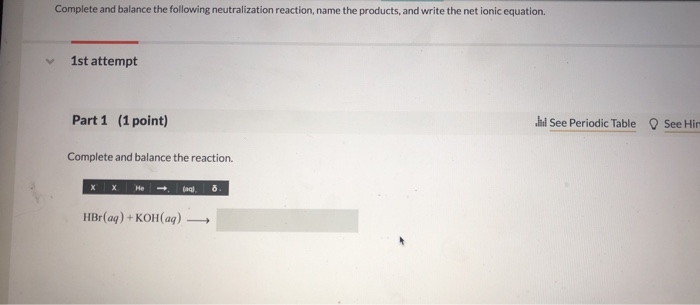 Solved Complete and balance the following neutralization | Chegg.com