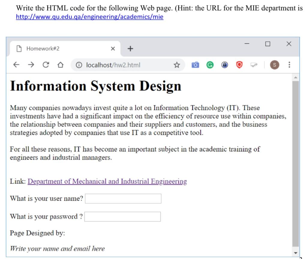 Solved Write the HTML code for the following Web page. | Chegg.com