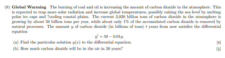 Solved (8) Global Warming The burning of coal and oil is | Chegg.com