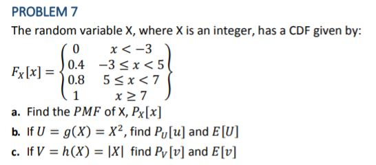 Solved Problem 7 The Random Variable X Where X Is An Int Chegg Com