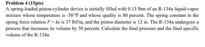 Solved Problem 4 (15pts) A spring-loaded piston-cylinder | Chegg.com