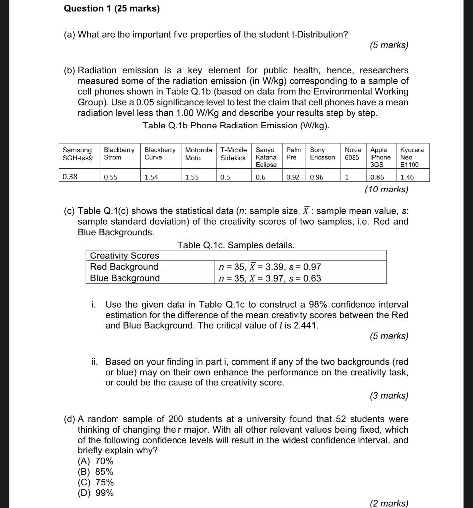 Solved Question 1 (25 marks) (a) What are the important five | Chegg.com