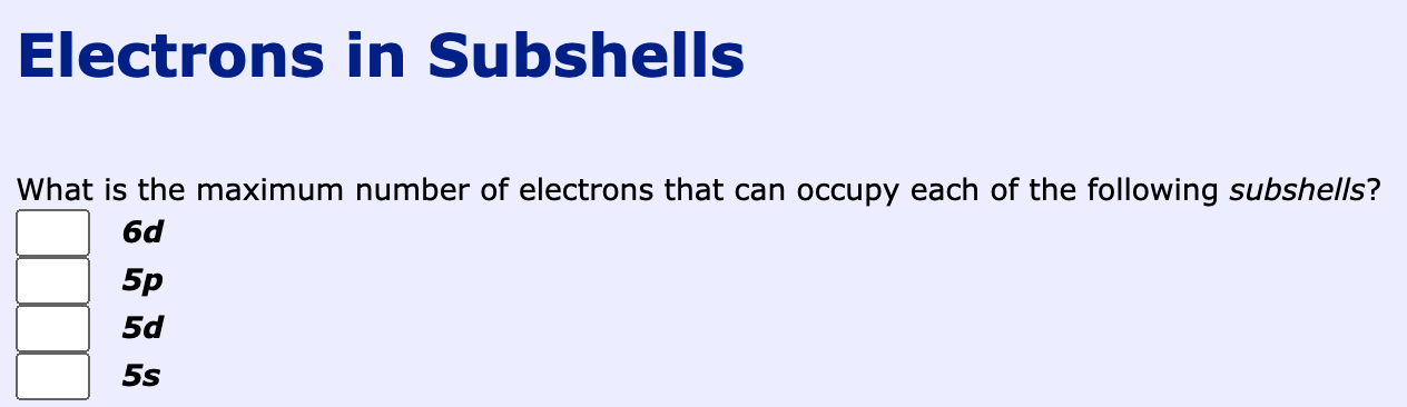 maximum number of electrons in subshell