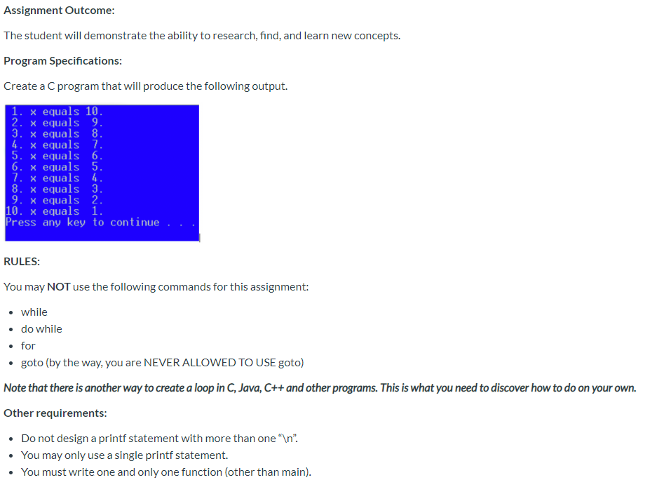 Solved Assignment Outcome: The student will demonstrate the | Chegg.com