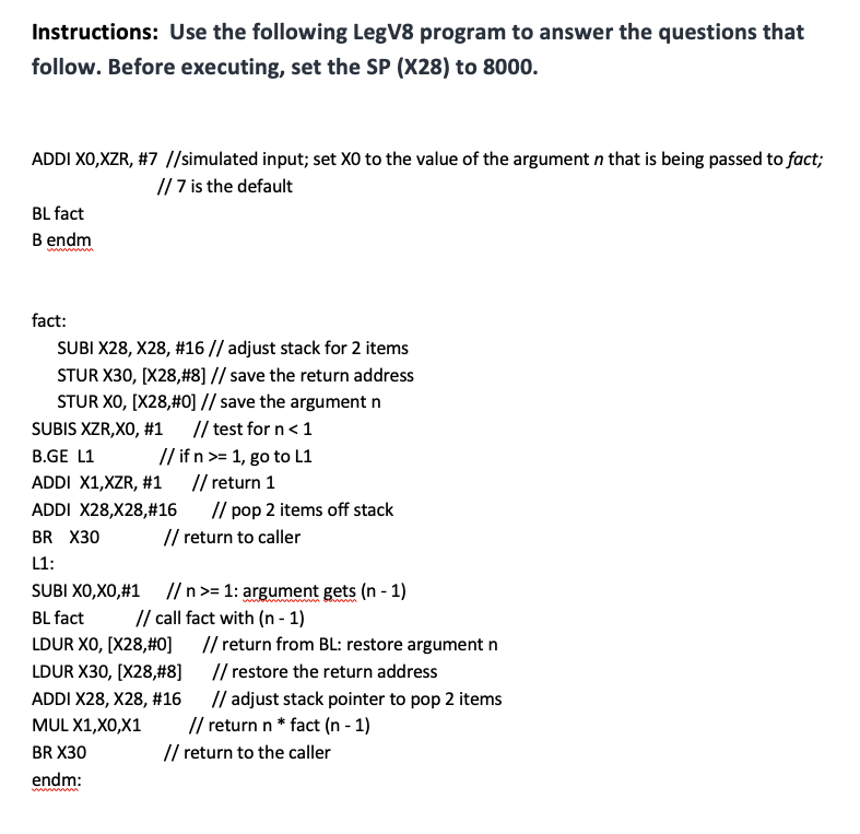 Solved Instructions: Use The Following LegV8 Program To | Chegg.com