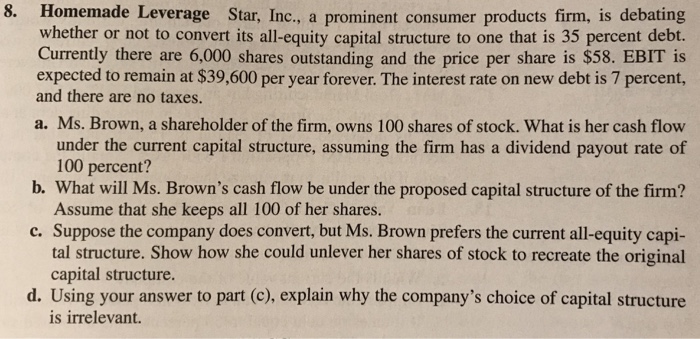 Solved Homemade Leverage Star, Inc., a prominent consumer | Chegg.com