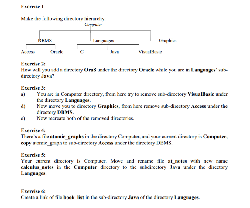 Solved Exercise 1 Make The Following Directory Hierarchy: | Chegg.com