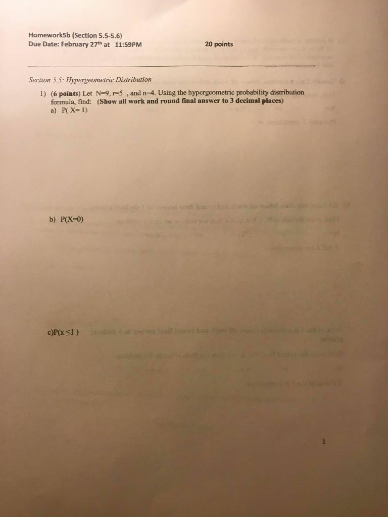 Solved Homework5b (Section 5.5-5.6) Due Date: February 27th | Chegg.com