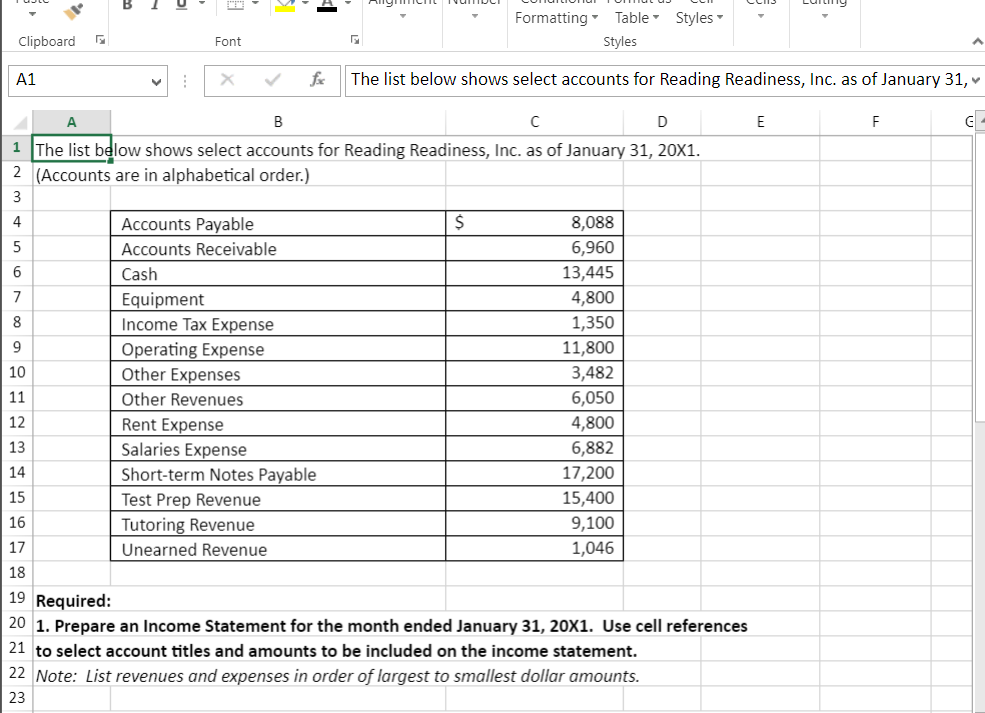 Solved Preparing an Income Statement using Excel's IF, SUM | Chegg.com