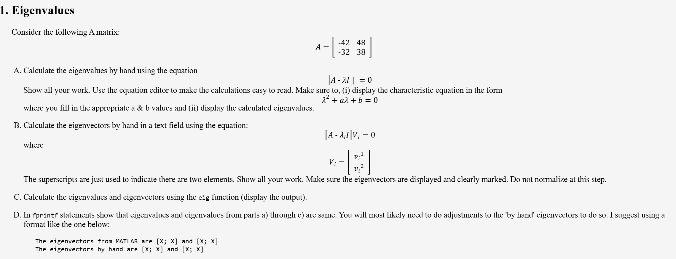 Solved EigenvaluesConsider the following A | Chegg.com