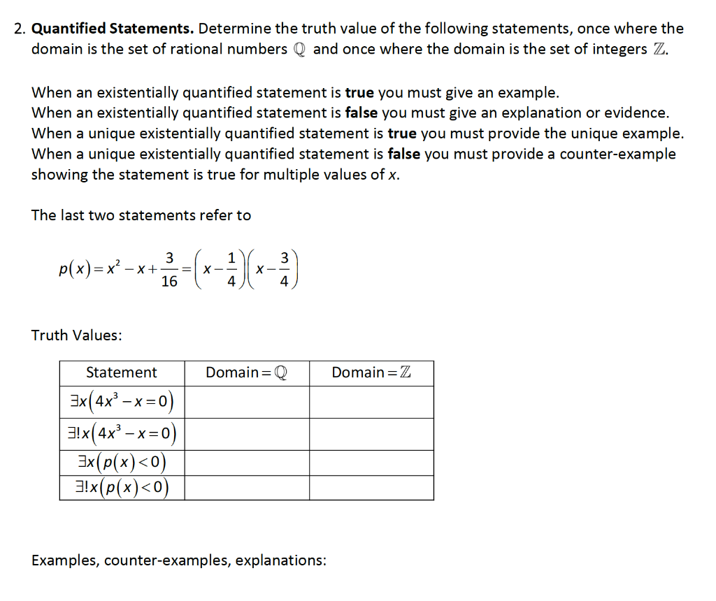 Solved 2. Quantified Statements. Determine The Truth Value | Chegg.com