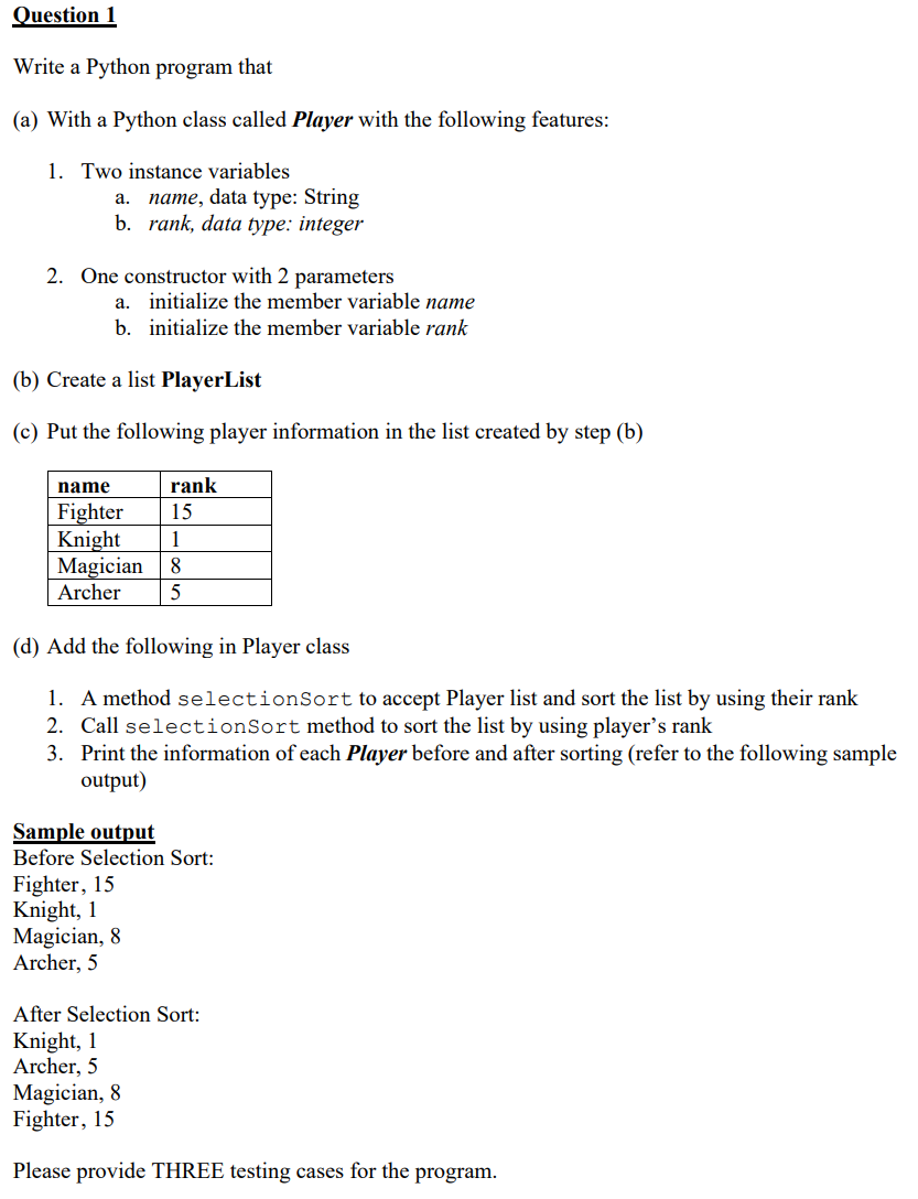 Solved Question 1 Write a Python program that (a) With a | Chegg.com