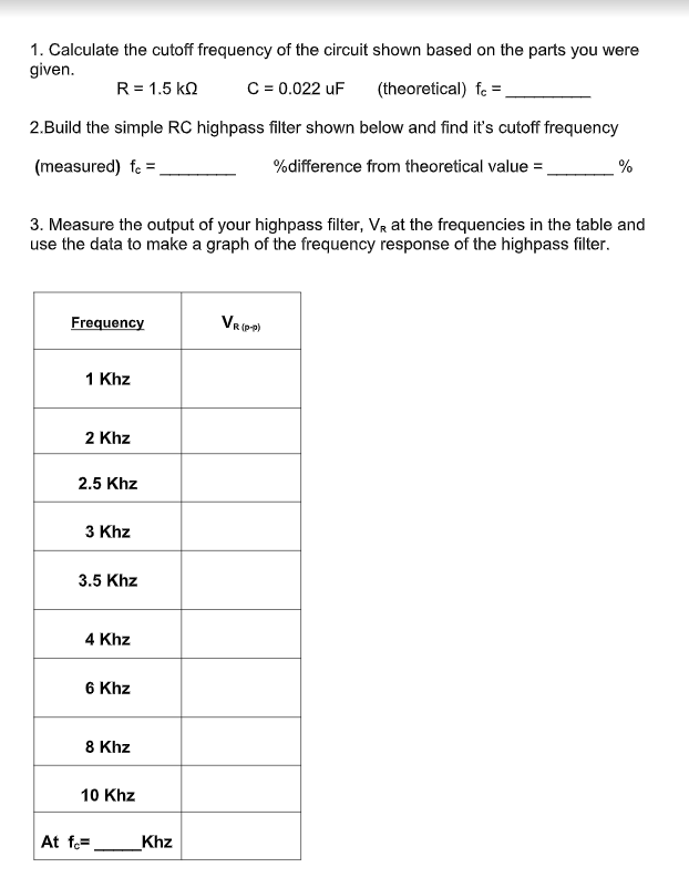 Solved Scope Ch 1 1 1. Calculate The Cutoff Frequency Of | Chegg.com