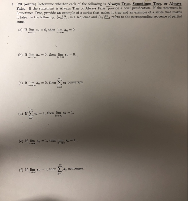 Solved 1. (20 Points) Determine Whether Each Of The | Chegg.com