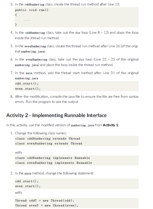 Solved Activity 1 - Extending the Thread class In this | Chegg.com