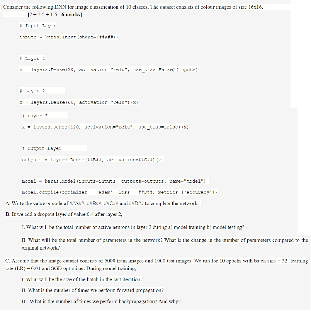 Solved Consider the following DNN for image classification | Chegg.com