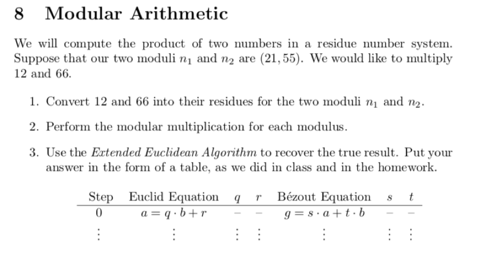 Solved 8 Modular Arithmetic We will compute the product of | Chegg.com
