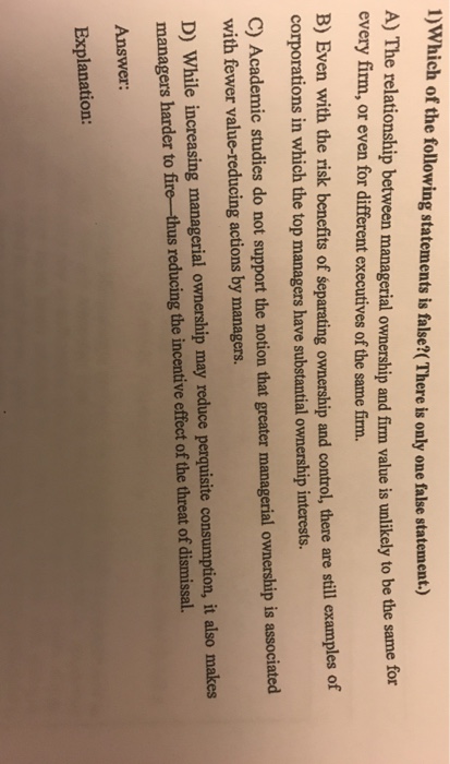 which one of the following statement is false answer