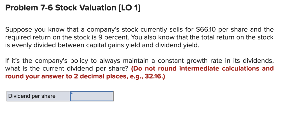 Solved Problem 7-6 Stock Valuation [LO 1] Suppose you know | Chegg.com