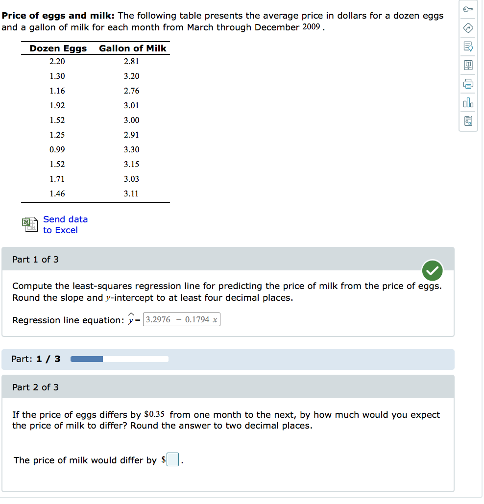 Solved Price of eggs and milk The following table presents