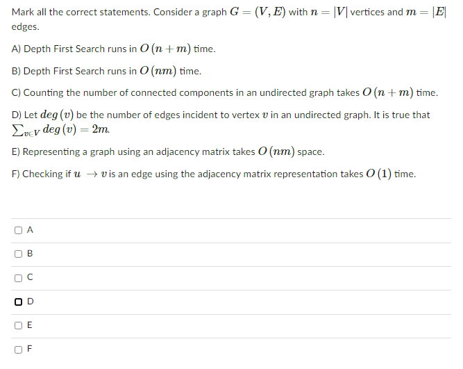 Solved Mark all the correct statements. Consider a graph | Chegg.com